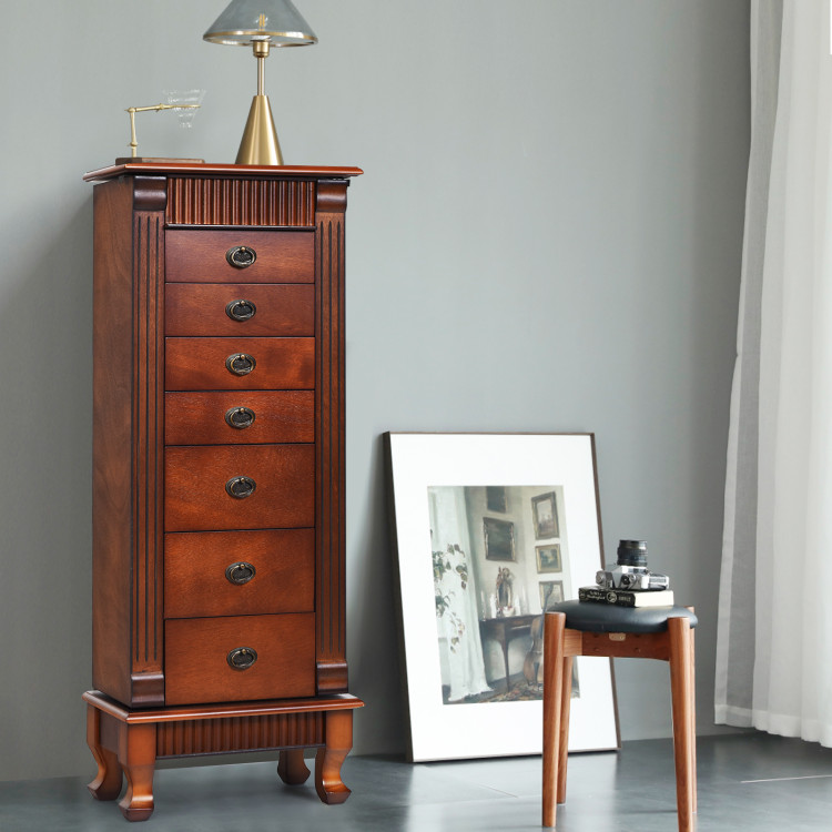 Wooden Jewelry Armoire Cabinet Storage Chest with Drawers and Swing DoorsCostway Gallery View 1 of 9