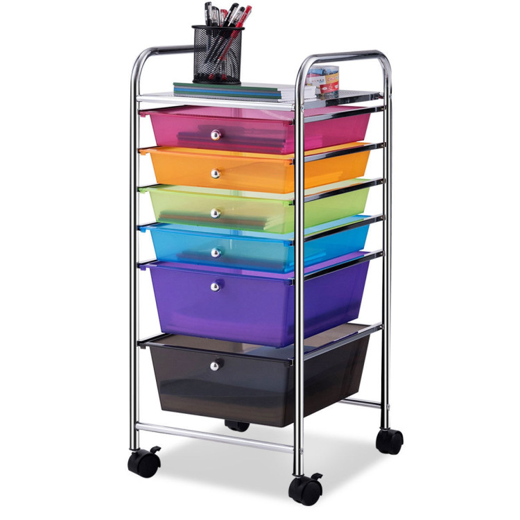 6 Drawers Rolling Storage Cart Organizer-Transparent MulticolorCostway Gallery View 8 of 13