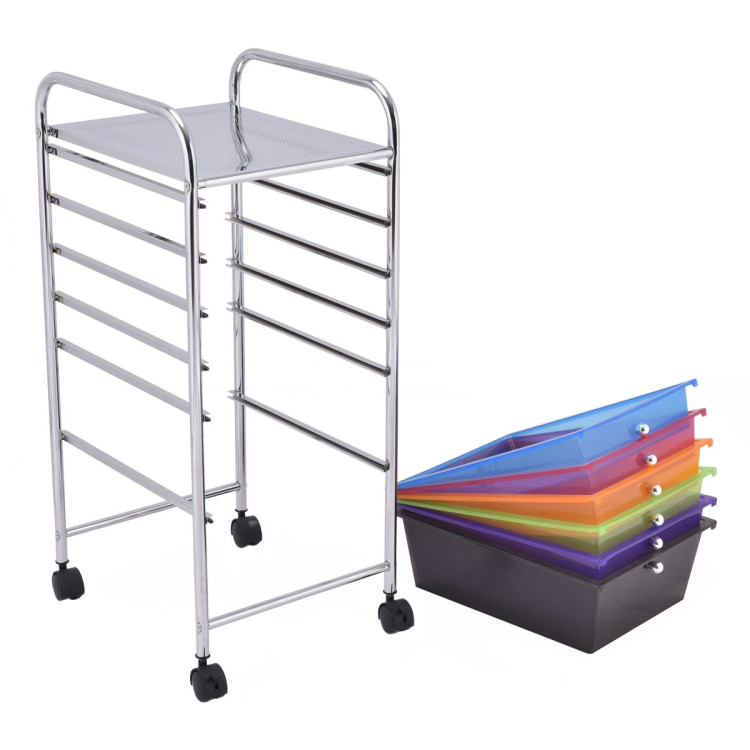 6 Drawers Rolling Storage Cart Organizer-Transparent MulticolorCostway Gallery View 11 of 13