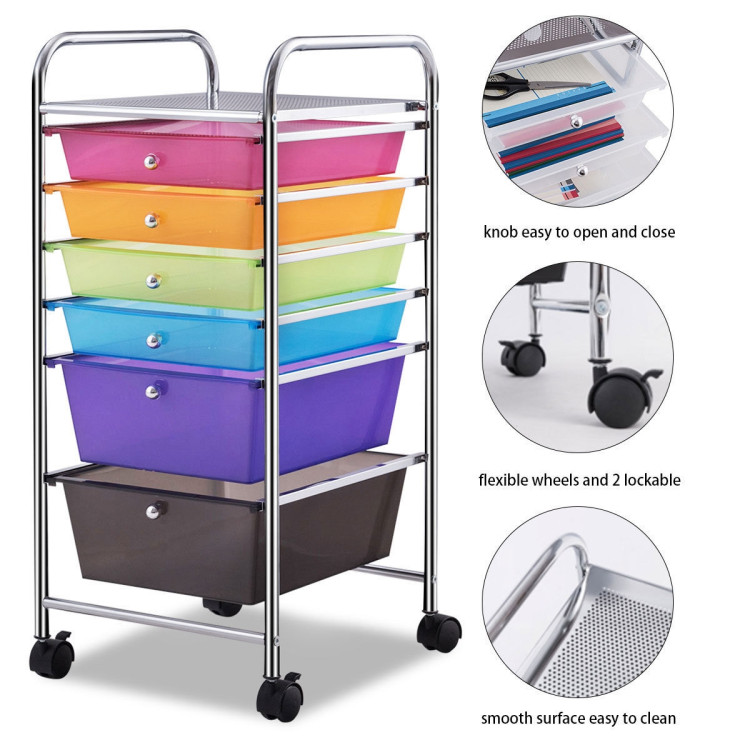 6 Drawers Rolling Storage Cart Organizer-Transparent MulticolorCostway Gallery View 5 of 13