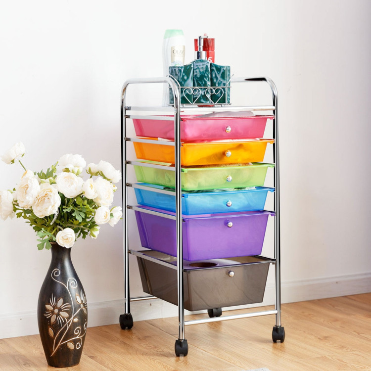 6 Drawers Rolling Storage Cart Organizer-Transparent MulticolorCostway Gallery View 2 of 13