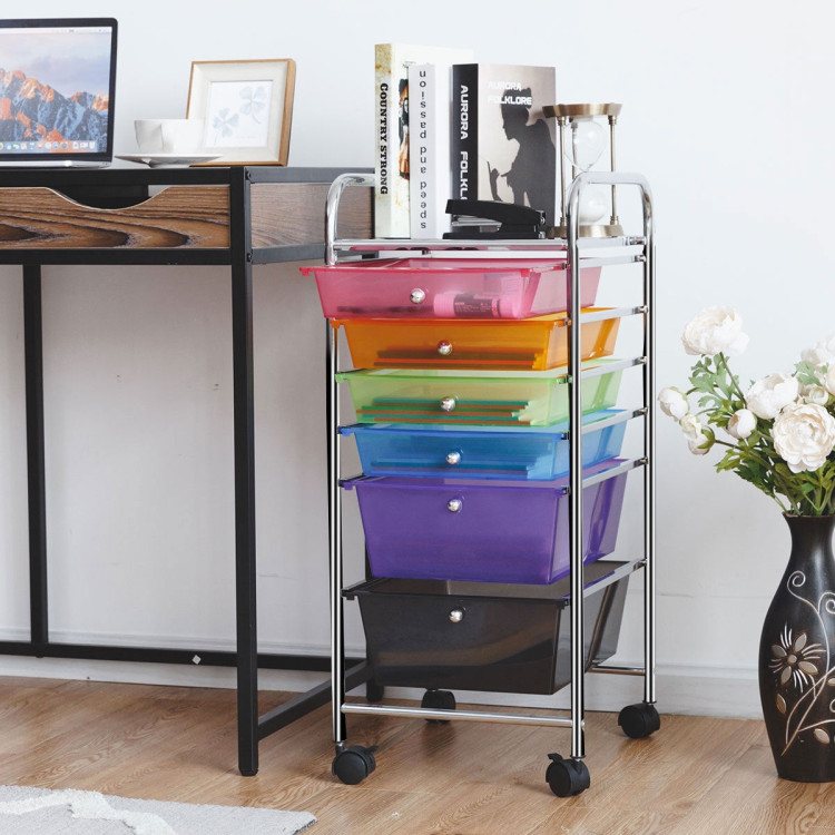 6 Drawers Rolling Storage Cart Organizer-Transparent MulticolorCostway Gallery View 6 of 13