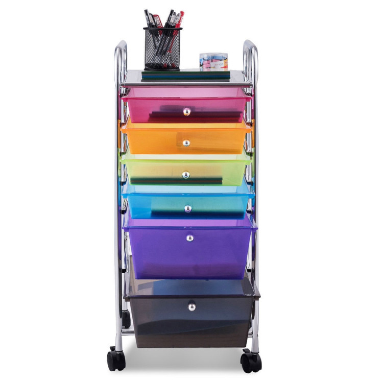 6 Drawers Rolling Storage Cart Organizer-Transparent MulticolorCostway Gallery View 7 of 13