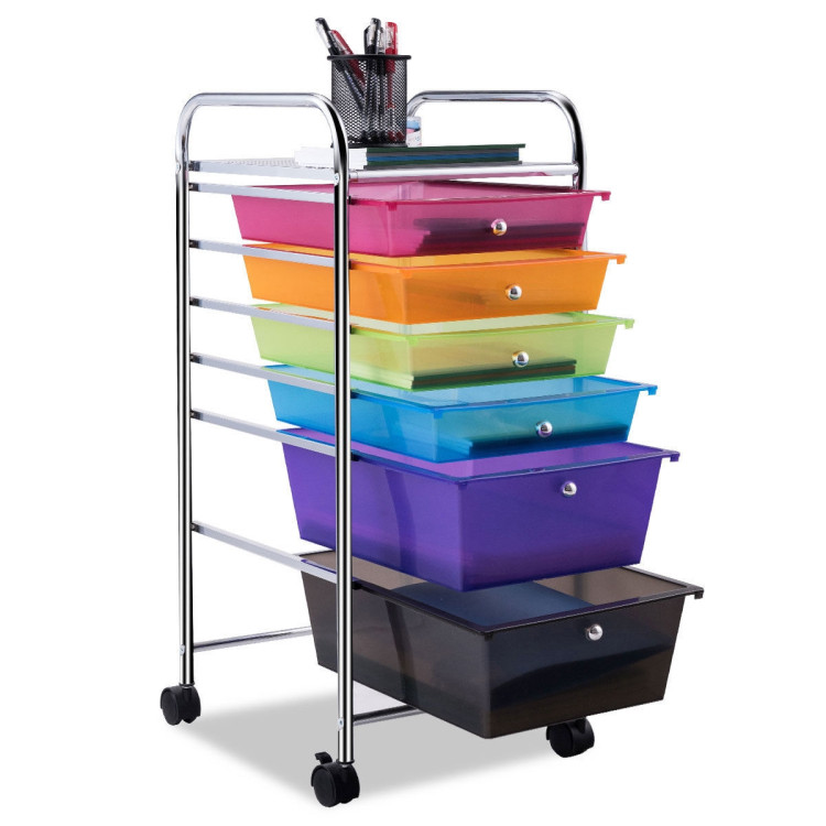 6 Drawers Rolling Storage Cart Organizer-Transparent MulticolorCostway Gallery View 10 of 13