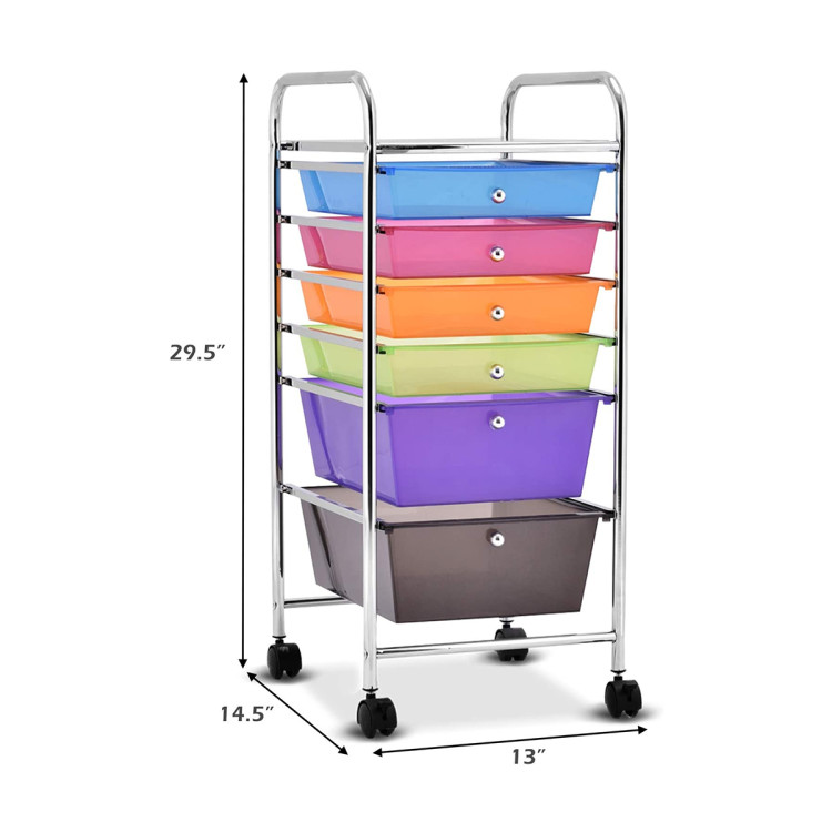 6 Drawers Rolling Storage Cart Organizer-Transparent MulticolorCostway Gallery View 4 of 13