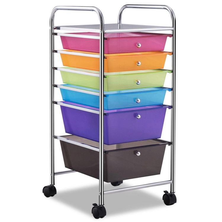 6 Drawers Rolling Storage Cart Organizer-Transparent MulticolorCostway Gallery View 1 of 13