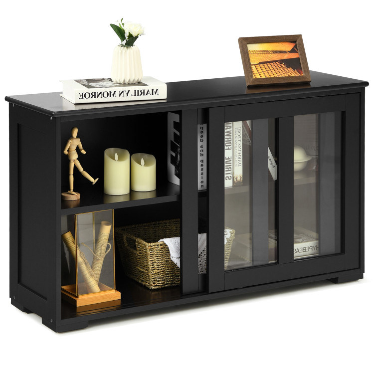 2-Shelf Black Steel Pantry Organizer Entryway Storage Cabinet with Glass Doors for Kitchen