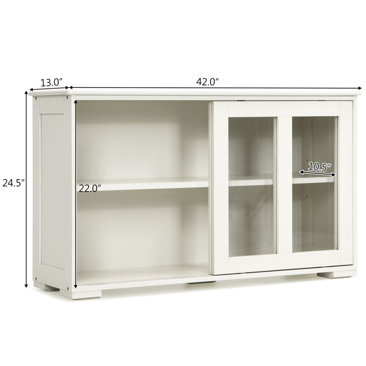 Sideboard Buffet Cupboard Storage Cabinet with Sliding Door-Cream WhiteCostway Gallery View 4 of 10