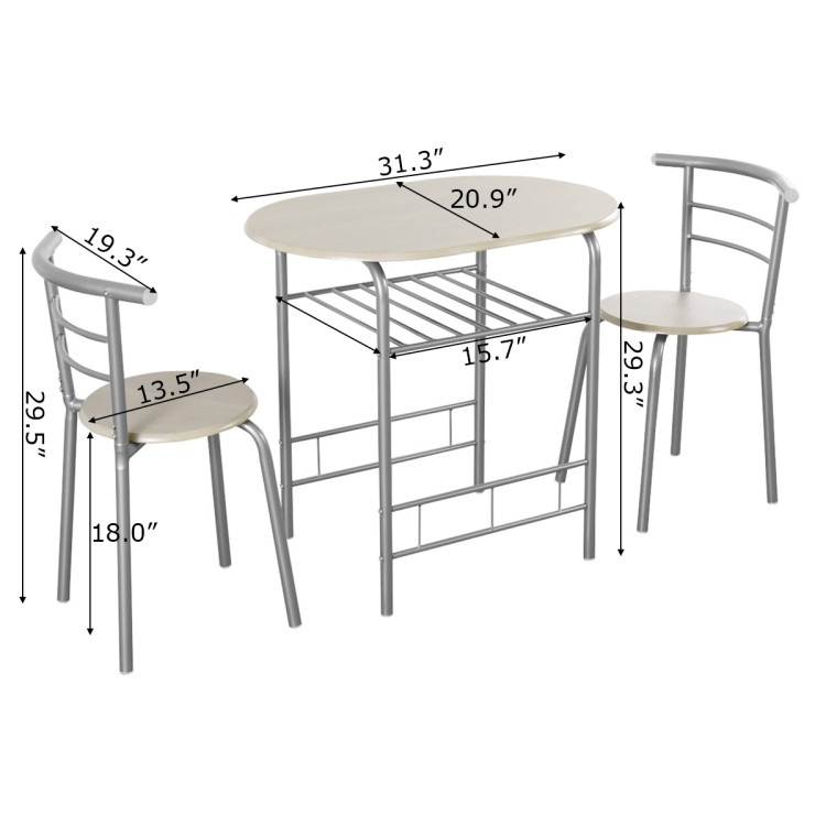 3-Piece Space-Saving Bistro Set for Kitchen and ApartmentCostway Gallery View 5 of 12