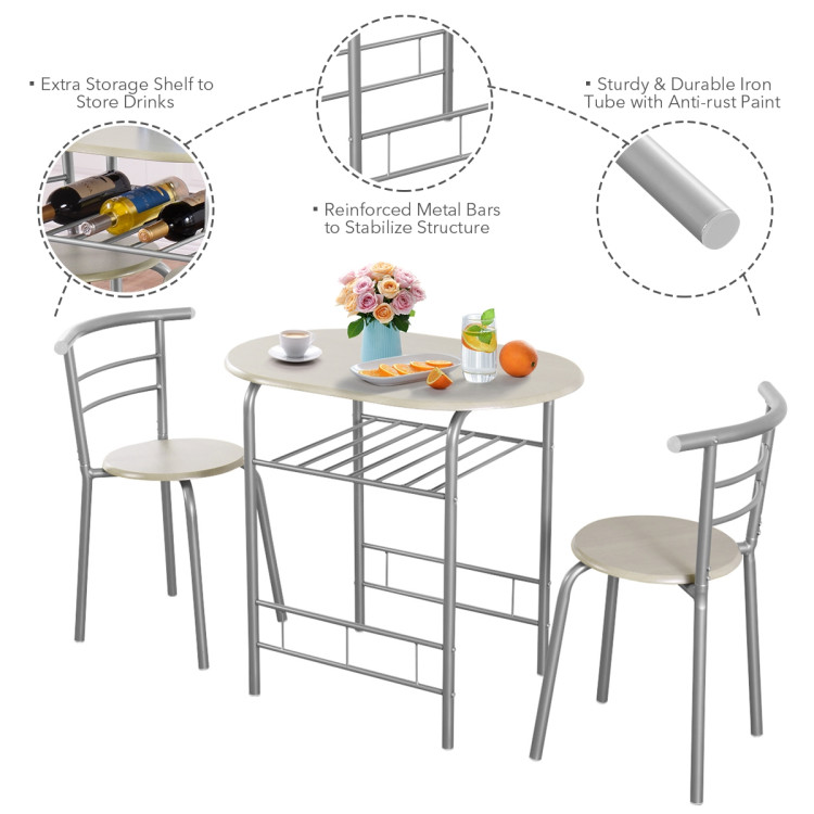 3-Piece Space-Saving Bistro Set for Kitchen and ApartmentCostway Gallery View 10 of 12