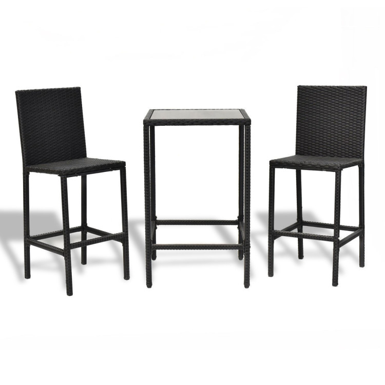 3 pcs Rattan Outdoor Dining Table and Barstools Set Costway Gallery View 1 of 5