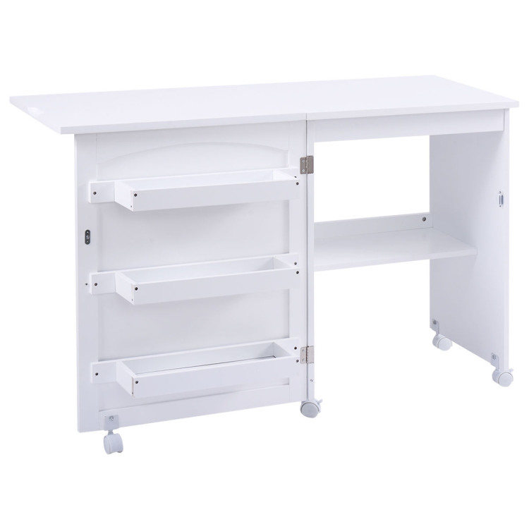 White Folding Swing Craft Table Storage Shelves CabinetCostway Gallery View 1 of 11