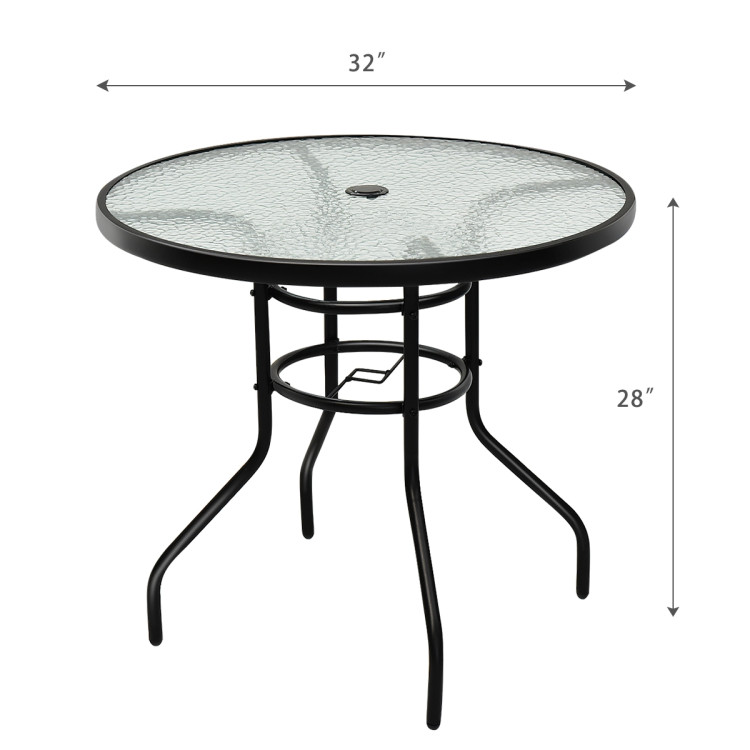32 Inch Patio Tempered Glass Steel Frame Round Table with Convenient Umbrella HoleCostway Gallery View 4 of 9