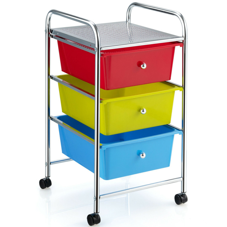 3-Drawer Rolling Storage Cart with Plastic Drawers for Office-MulticolorCostway Gallery View 1 of 13