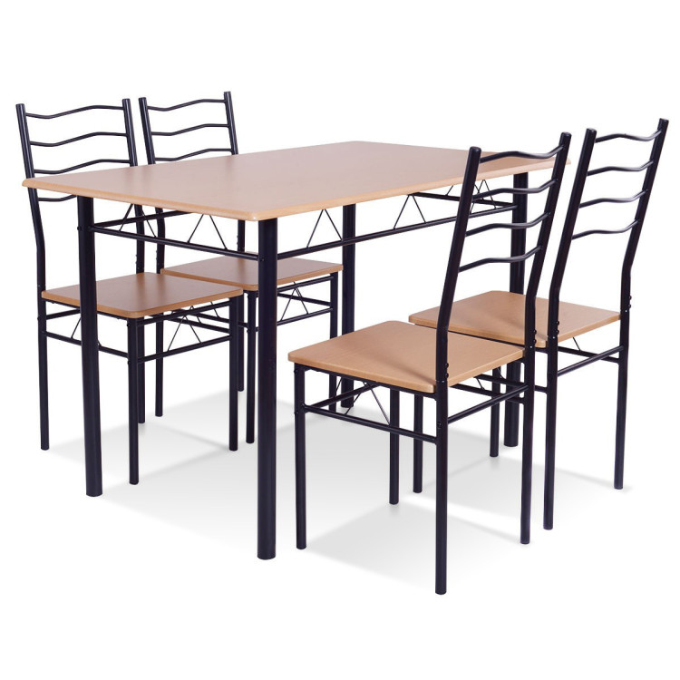 5 Pieces Wood Metal Dining Table Set with 4 Chairs-NaturalCostway Gallery View 1 of 11