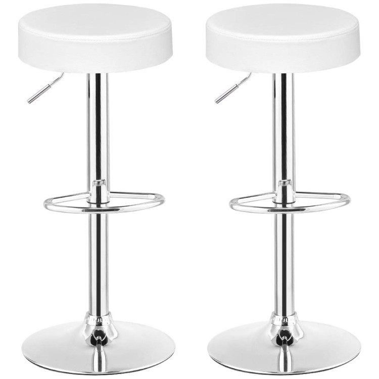 Set of 2 Adjustable Round PU Leather Swivel Barstool with Chrome Footrest-WhiteCostway Gallery View 8 of 9