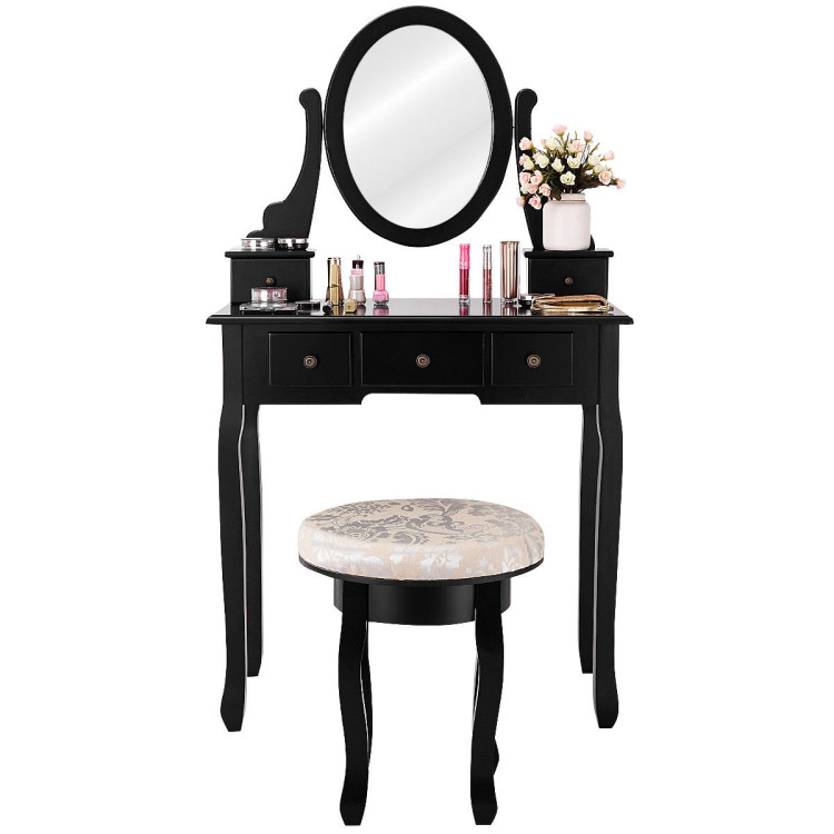 Vanity Makeup Table Set Bedroom Furniture with Padded StoolCostway Gallery View 7 of 11