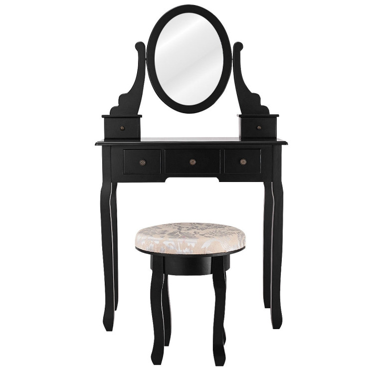 Vanity Makeup Table Set Bedroom Furniture with Padded StoolCostway Gallery View 9 of 11