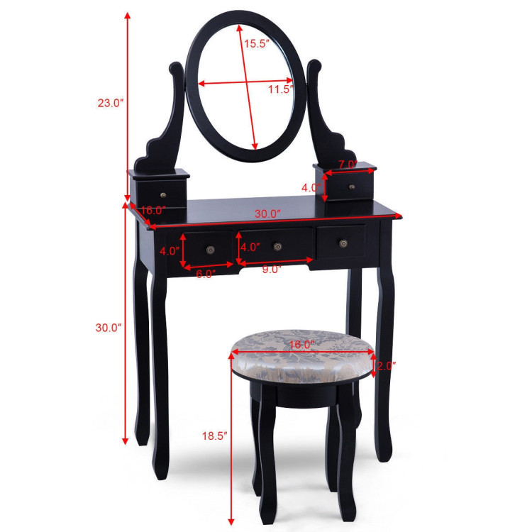 Vanity Makeup Table Set Bedroom Furniture with Padded StoolCostway Gallery View 3 of 11
