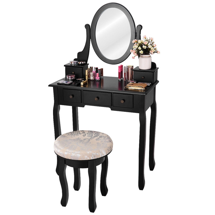 Vanity Makeup Table Set Bedroom Furniture with Padded StoolCostway Gallery View 2 of 11
