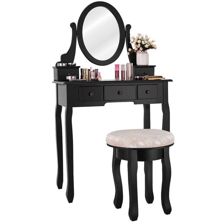 Vanity Makeup Table Set Bedroom Furniture with Padded StoolCostway Gallery View 6 of 11
