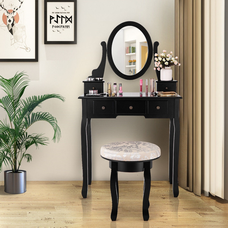 Vanity Makeup Table Set Bedroom Furniture with Padded StoolCostway Gallery View 5 of 11