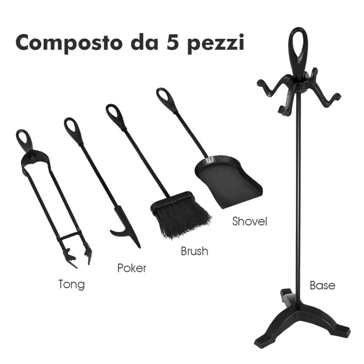 5 Pieces Rustic Heavy Duty Compact Wrought Iron Fireplace Tools SetCostway Gallery View 5 of 11