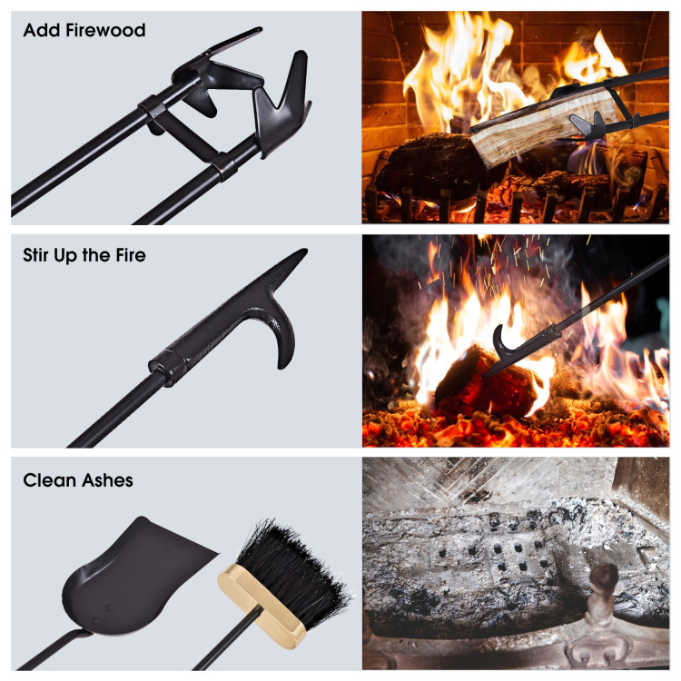 5 Pieces Stylish Gold Iron Fireplace Tools SetCostway Gallery View 12 of 14