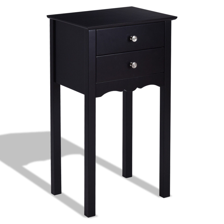 Side Table End Accent Table w/ 2 Drawers-BlackCostway Gallery View 1 of 12