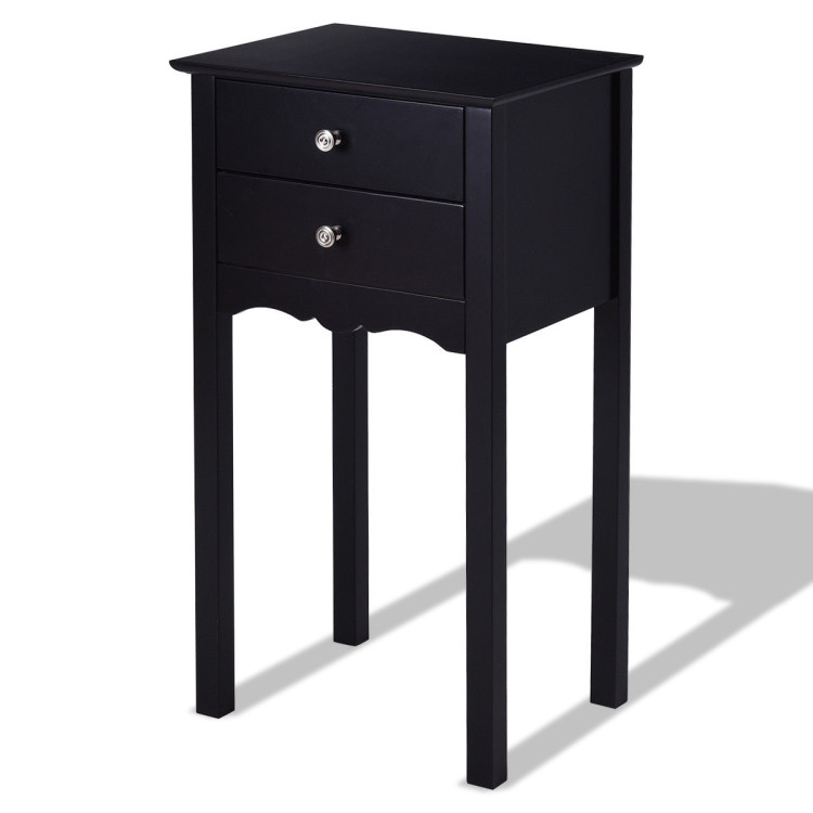 Side Table End Accent Table w/ 2 Drawers-BlackCostway Gallery View 4 of 12