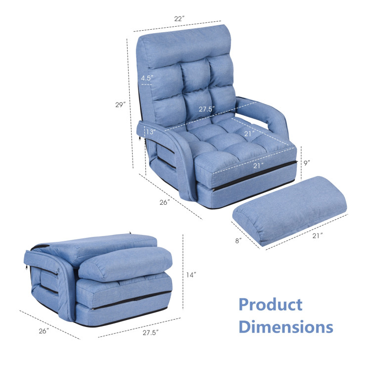 Folding Lazy Floor Chair Sofa with Armrests and Pillow-BlueCostway Gallery View 5 of 11