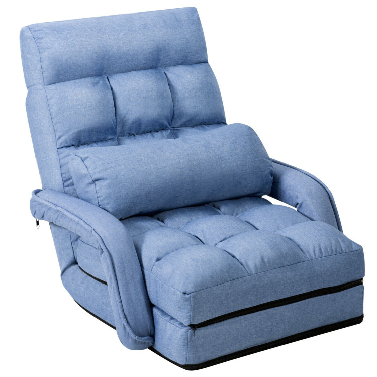 Folding Lazy Floor Chair Sofa with Armrests and Pillow-BlueCostway Gallery View 1 of 11