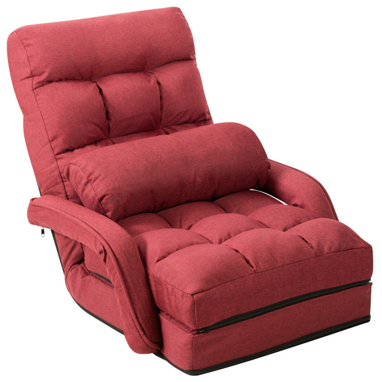 Folding Lazy Floor Chair Sofa with Armrests and Pillow-RedCostway Gallery View 1 of 11