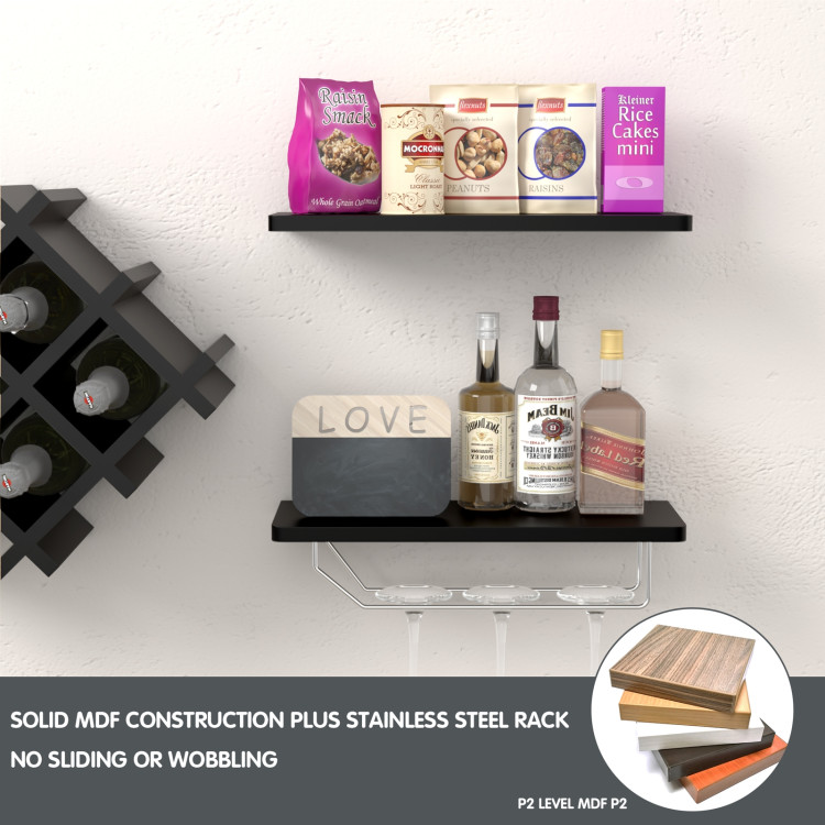 Set of 5 Wall Mount Wine Rack Set with Storage Shelves-BlackCostway Gallery View 9 of 11