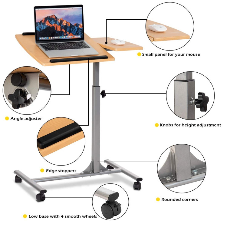 Adjustable Laptop Desk With Stand Holder And WheelsCostway Gallery View 5 of 9