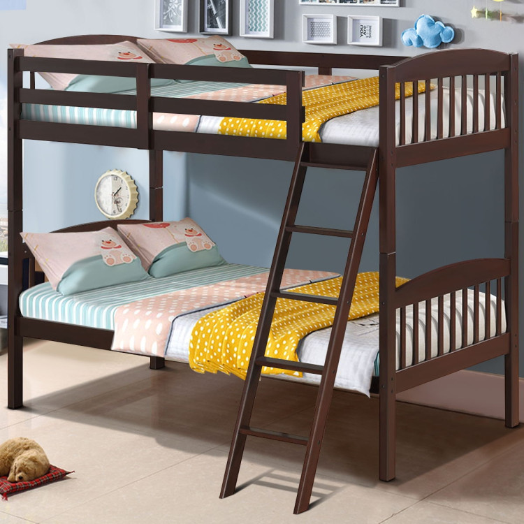 Solid Wood Twin Bunk Beds with Detachable Kids LadderCostway Gallery View 6 of 12