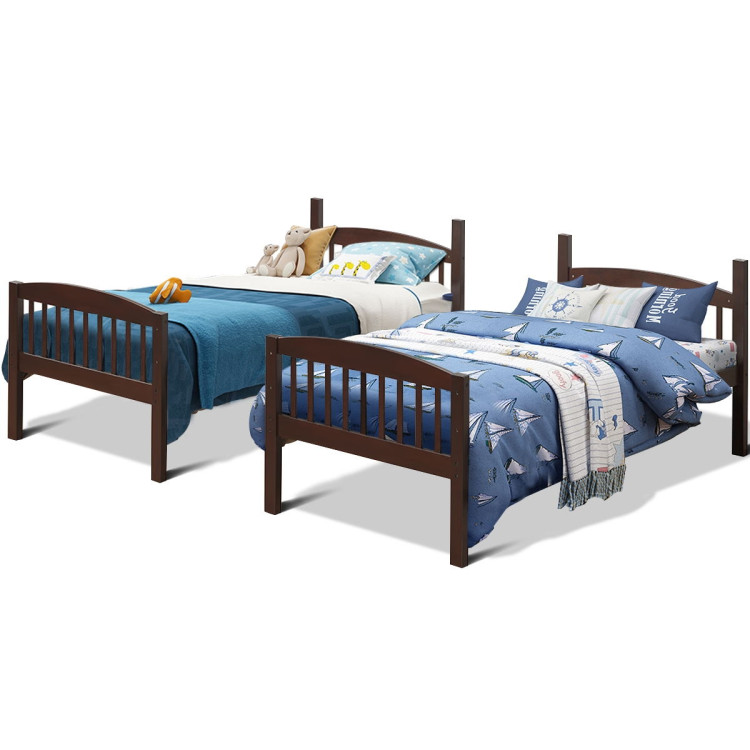 Solid Wood Twin Bunk Beds with Detachable Kids LadderCostway Gallery View 11 of 12