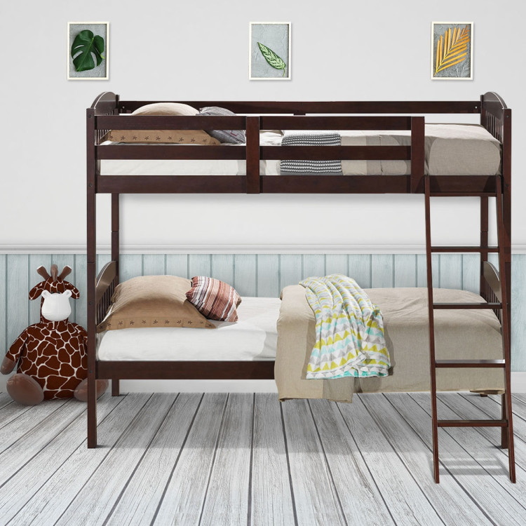 Solid Wood Twin Bunk Beds with Detachable Kids LadderCostway Gallery View 1 of 12