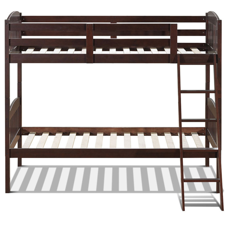 Solid Wood Twin Bunk Beds with Detachable Kids LadderCostway Gallery View 9 of 12