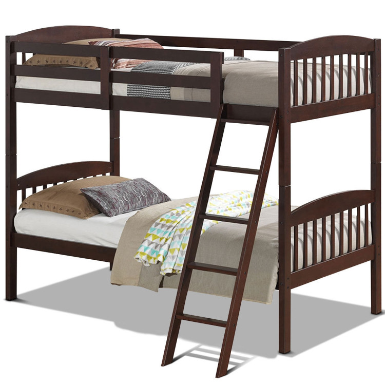 Solid Wood Twin Bunk Beds with Detachable Kids LadderCostway Gallery View 3 of 12