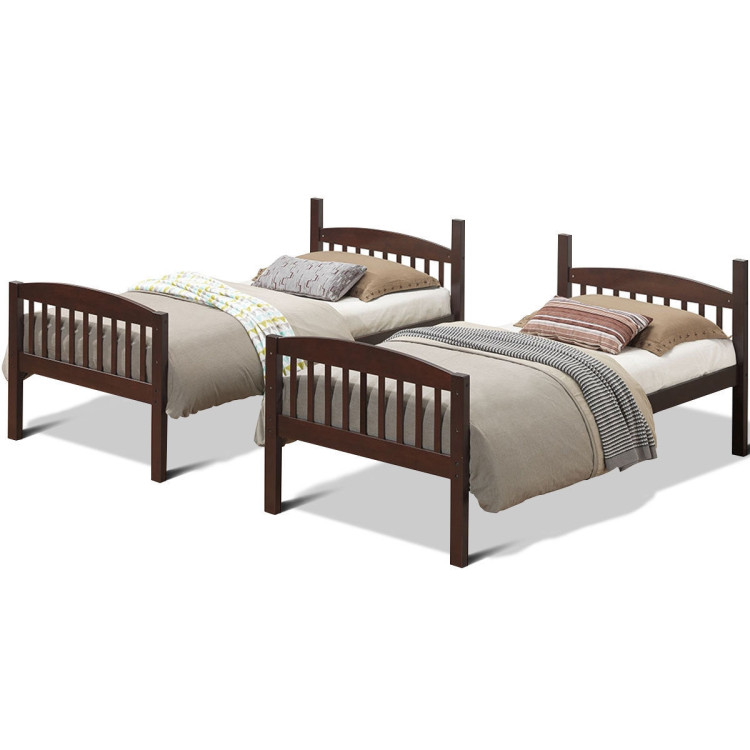 Solid Wood Twin Bunk Beds with Detachable Kids LadderCostway Gallery View 10 of 12