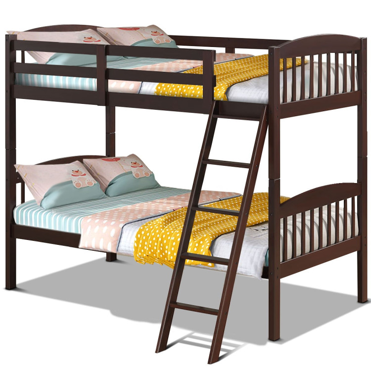 Solid Wood Twin Bunk Beds with Detachable Kids LadderCostway Gallery View 8 of 12