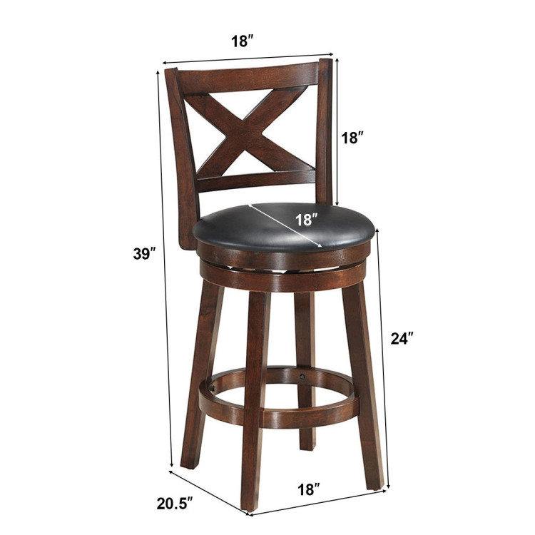 Swivel X-back Upholstered Counter Height Bar Stool with PVC Cushioned Seat-24 InchCostway Gallery View 1 of 6
