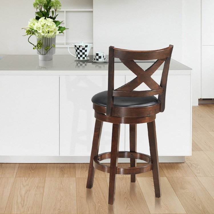 Swivel X-back Upholstered Counter Height Bar Stool with PVC Cushioned Seat-24 InchCostway Gallery View 5 of 6