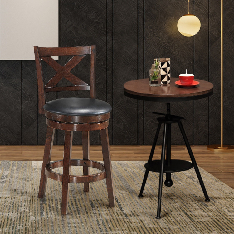 Swivel X-back Upholstered Counter Height Bar Stool with PVC Cushioned Seat-24 InchCostway Gallery View 2 of 6
