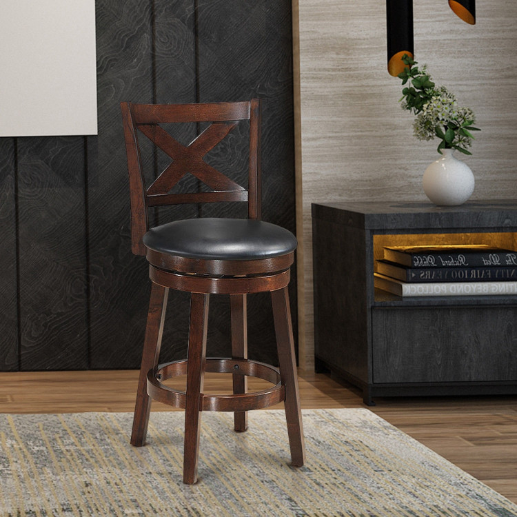 Swivel X-back Upholstered Counter Height Bar Stool with PVC Cushioned Seat-24 InchCostway Gallery View 3 of 6