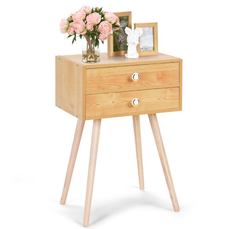 Mid Century Modern 2 Drawers Nightstand in NaturalCostway Gallery View 10 of 10