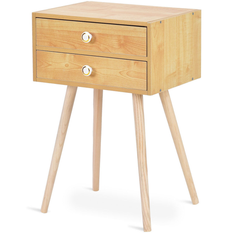 Mid Century Modern 2 Drawers Nightstand in NaturalCostway Gallery View 3 of 10