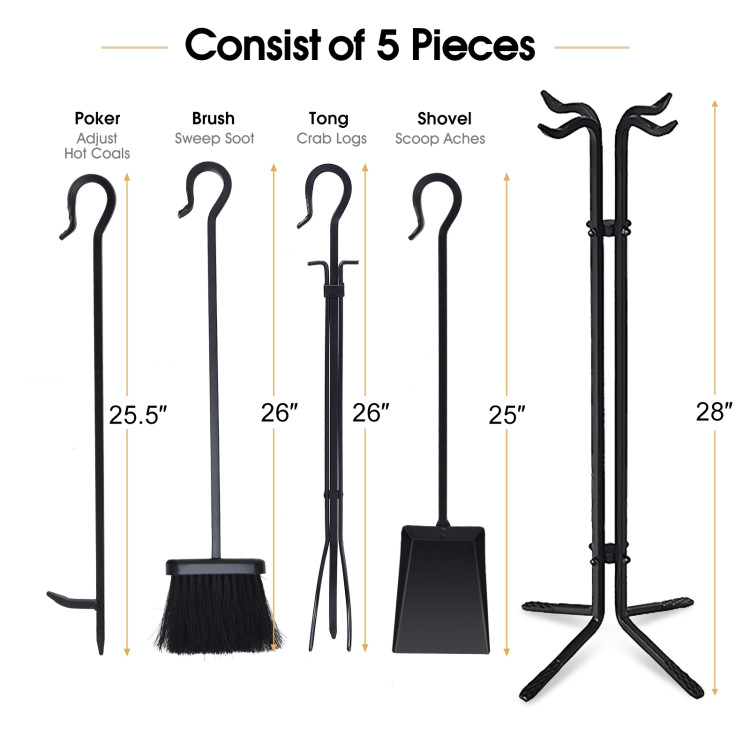5 Pieces Fireplace Iron Standing Tools SetCostway Gallery View 4 of 13