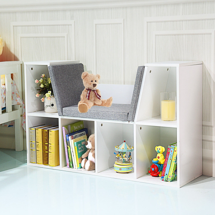 6-Cubby Kid Storage Bookcase Cushioned Reading NookCostway Gallery View 2 of 12